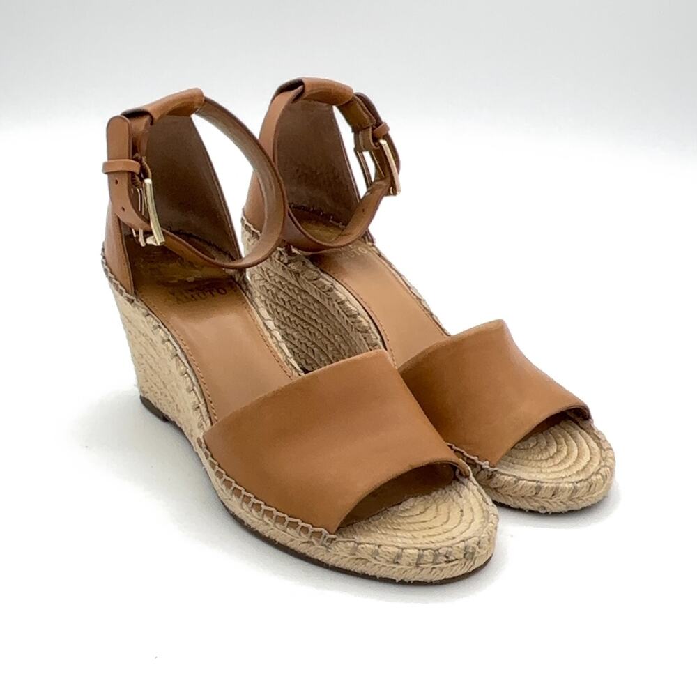 Vince Camuto Leera Espadrille Wedge Sandal Tan Leather Size 8.5